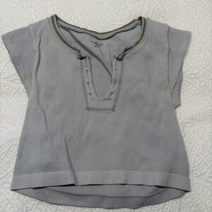 Free People Gray Short Sleeve Henley Top